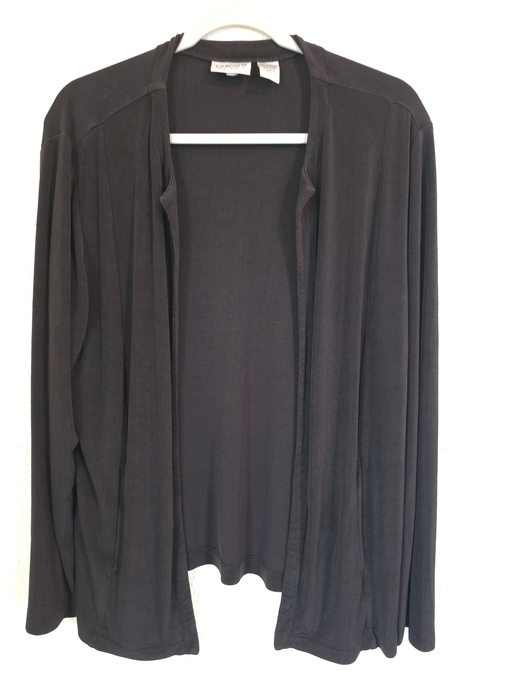 Chico's Travelers Black Slinky Knit Open Front Cardigan W/Pockets 3 (XL)